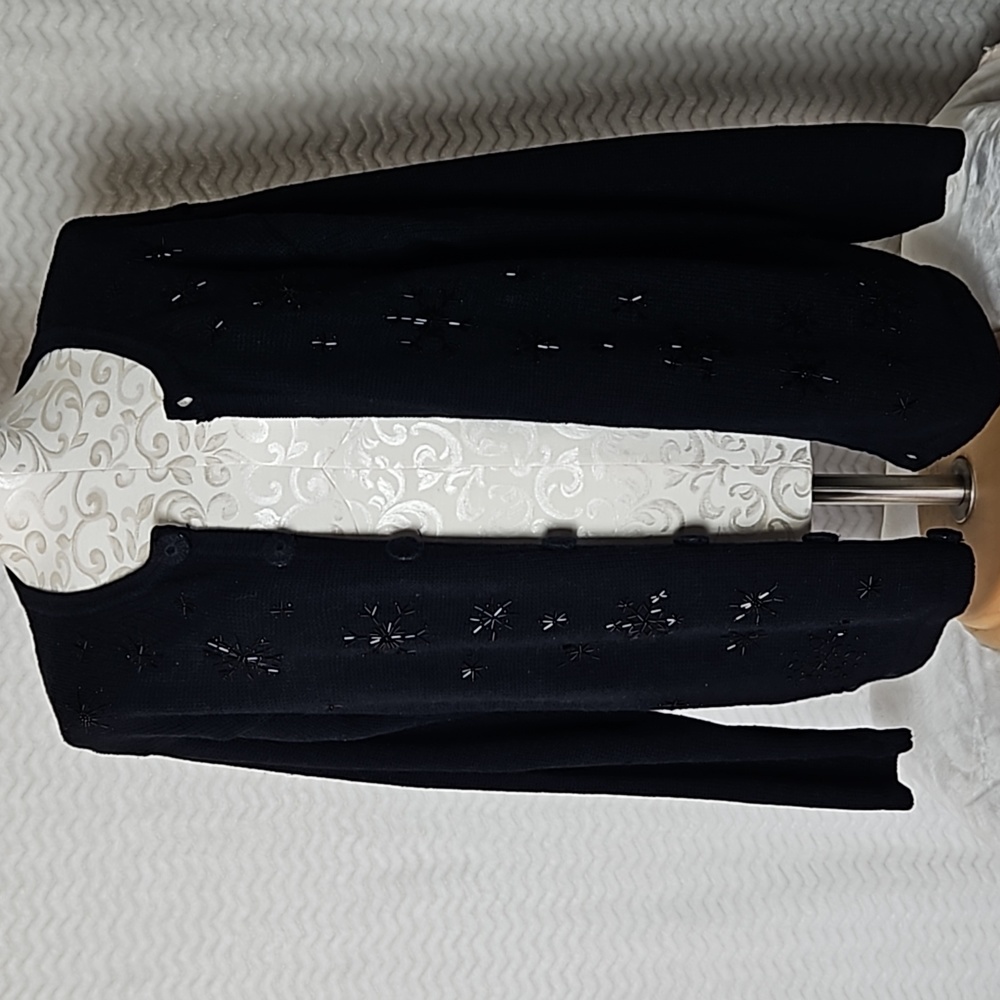 Holiday editions, black beaded sweater.